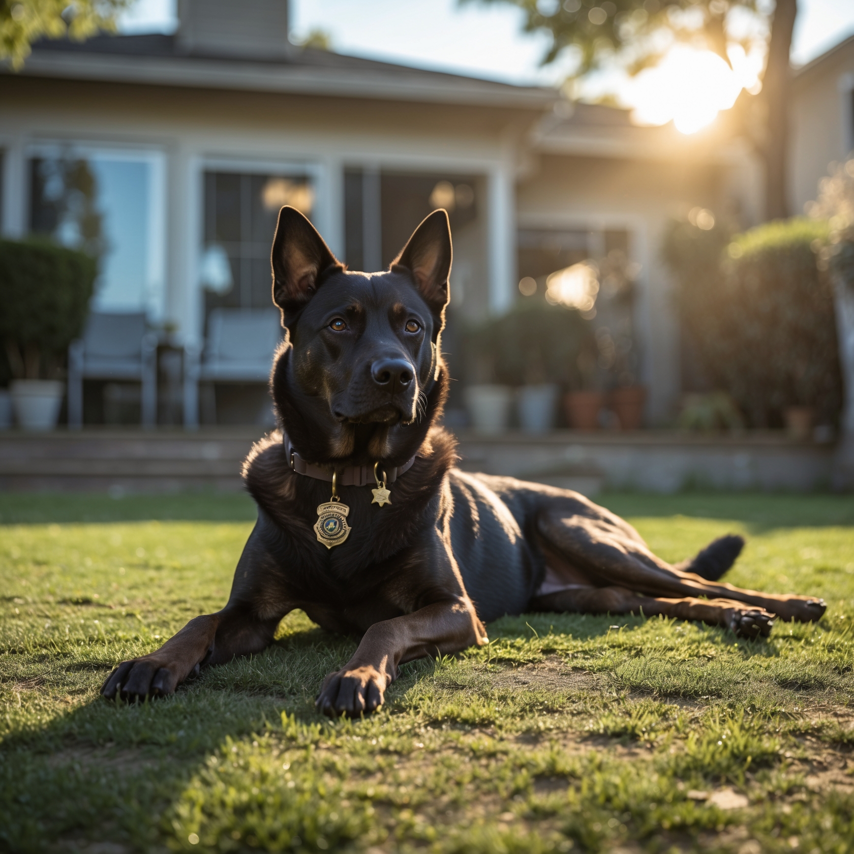Shadow the military K9 walking alongside his handler in a dangerous environment, prepared for the next mission.