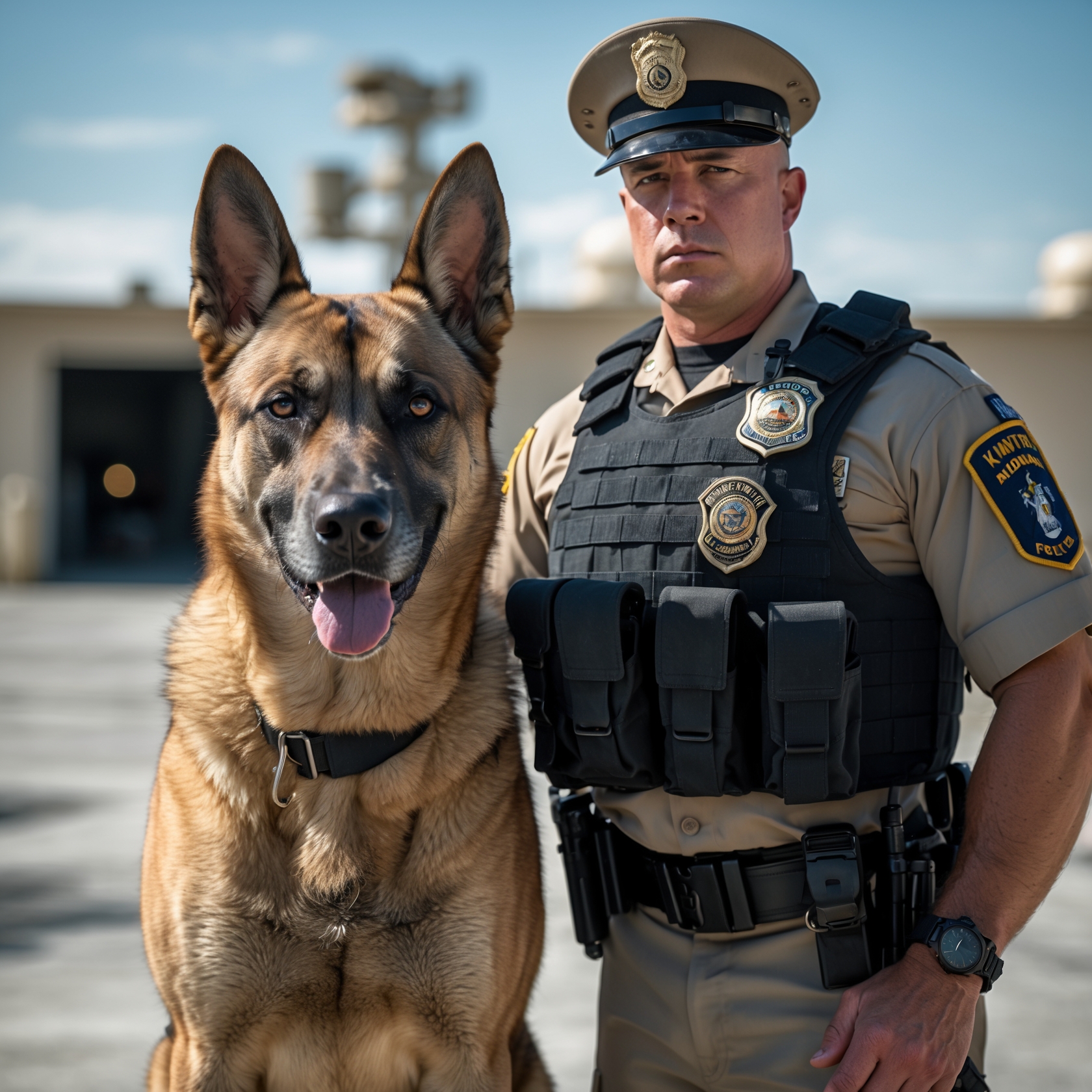 A dedicated K9 and his handler standing strong together, ready to face the next mission.