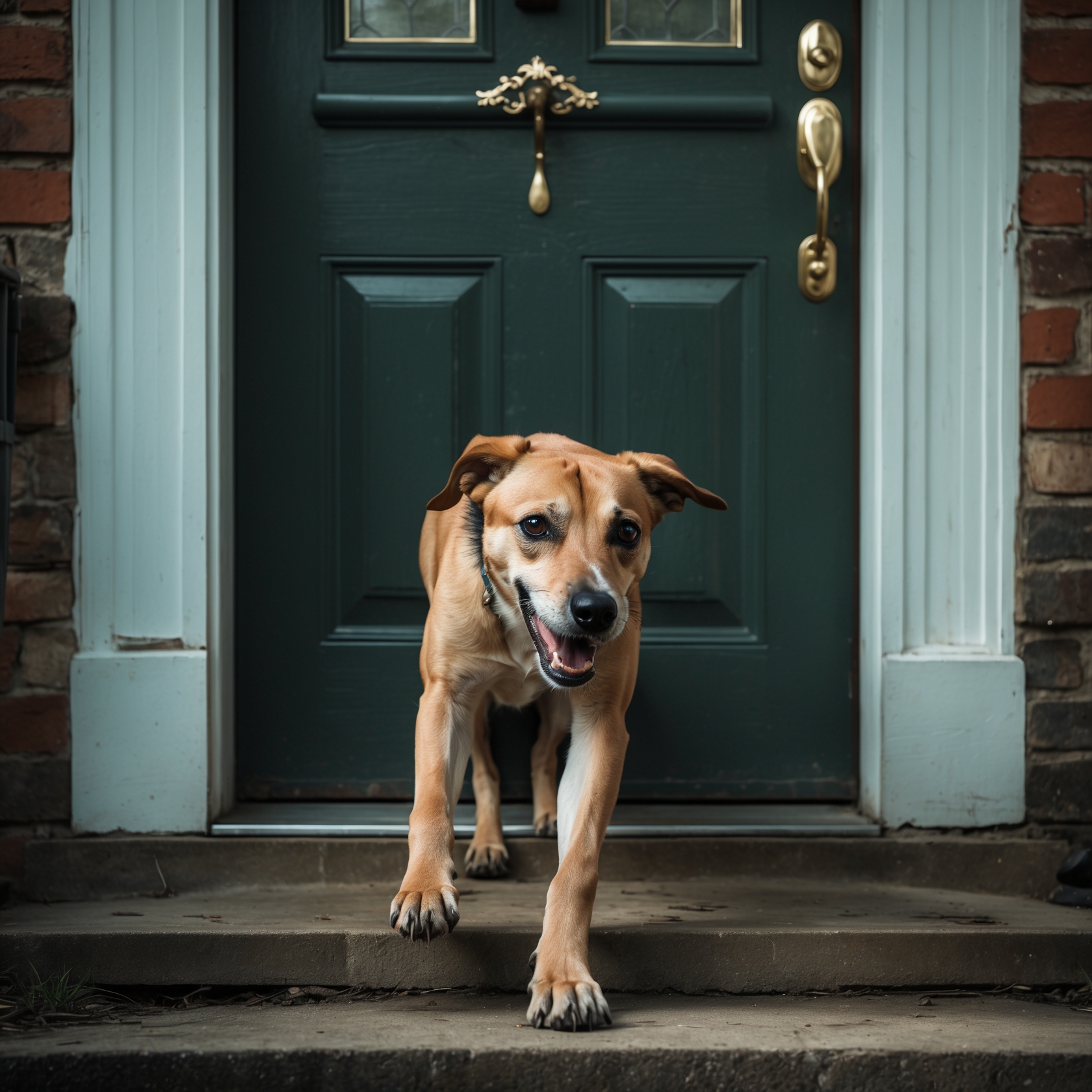 A stray dog frantically scratching at the door, trying to warn the family of the impending fire.