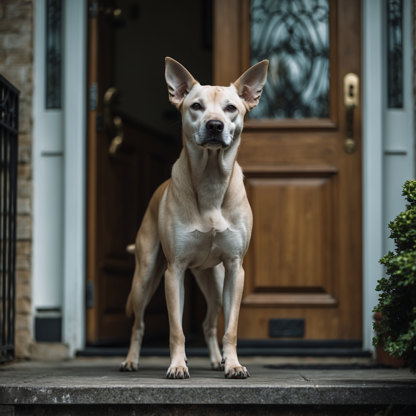 A blind dog barking loudly, alerting his family to the danger of an intruder in the house.