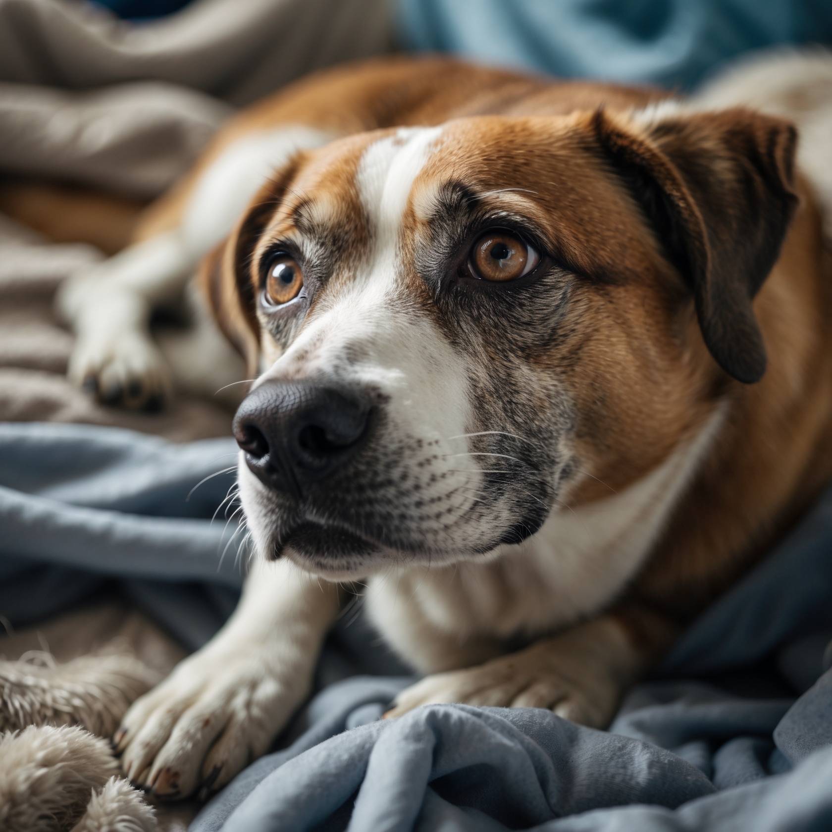 Rusty, a rescue dog, finally finding peace and love after years of neglect and suffering.