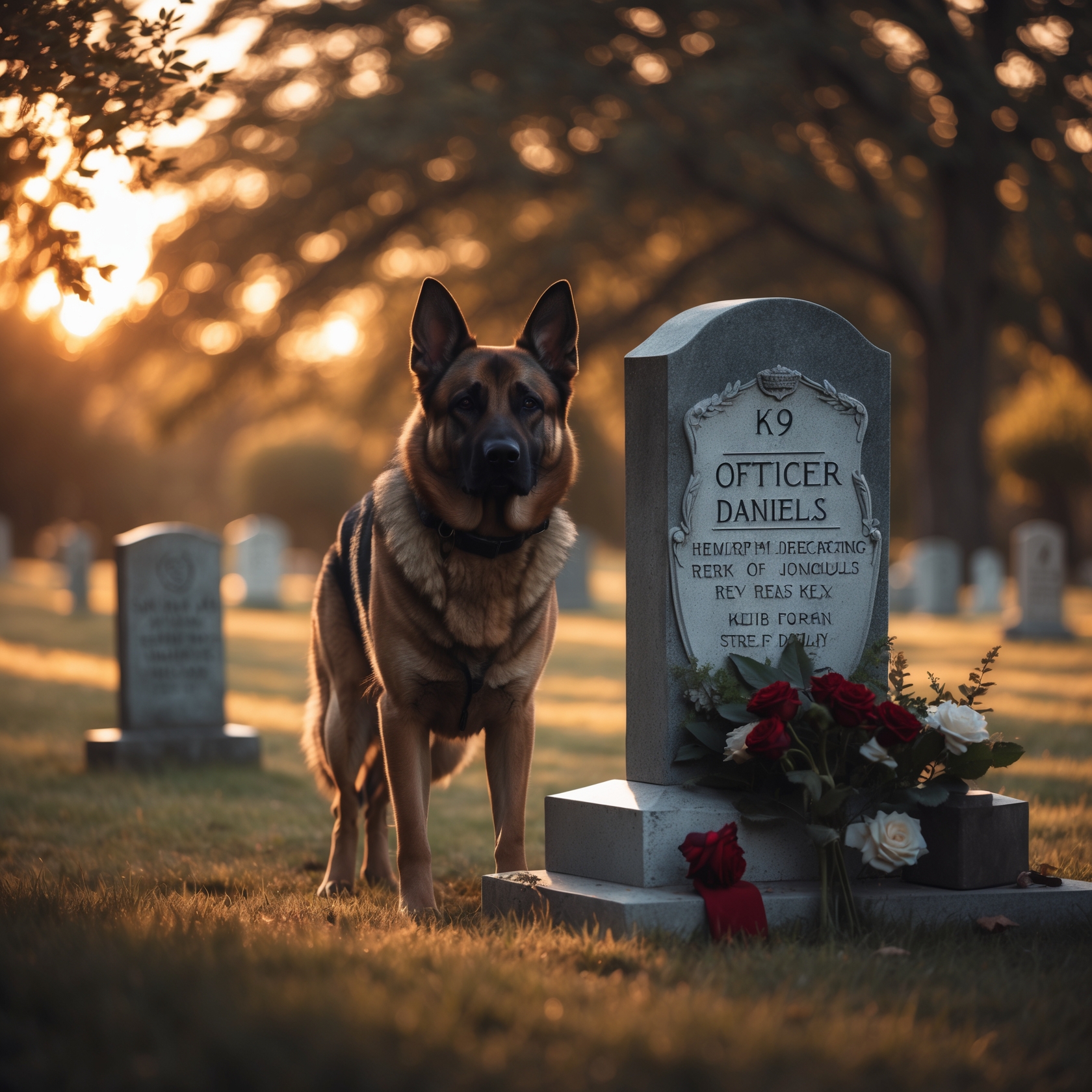 A loyal dog mourning beside the grave of his partner, reflecting deep emotional connection.
