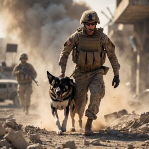 A courageous dog pulling his handler to safety in a life-or-death situation, showcasing loyalty and bravery.