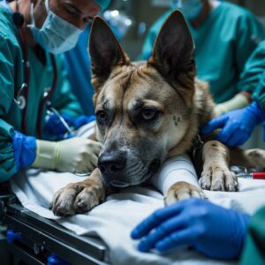 Sasha, the injured hero, receiving medical care after saving her handler in Afghanistan.