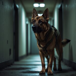 K9 Axel searching for his handler after being separated, a symbol of unwavering loyalty.