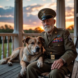 Rex, the loyal military dog, sharing a peaceful moment with his handler, Sergeant Miller, during their retirement, reflecting on their years together.