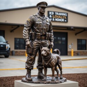 A powerful tribute to Sergeant Max, his legacy immortalized in a bronze statue honoring his courage and sacrifice.