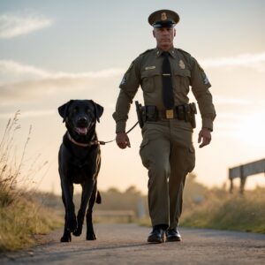 K9 Luna and Sergeant Bishop walking side by side, their unbreakable bond now one of healing and peace.