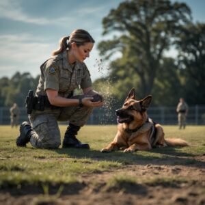 Sergeant Julia Carter scattering Hunter’s ashes, honoring the loyal military dog’s memory and their shared journey.