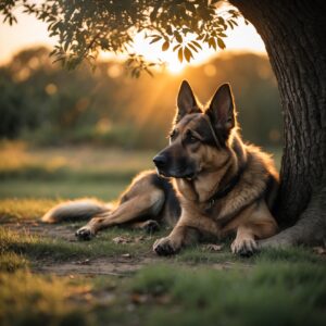 Ghost rests in peace beneath a tree, a silent hero remembered by those he saved.