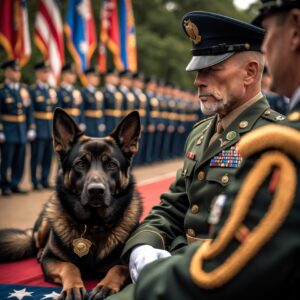 K9 Storm honored with a military ceremony, surrounded by comrades who will never forget his sacrifice.