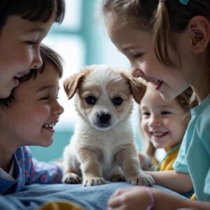 A therapy dog, Bella, bringing joy and comfort to children in a hospital, her presence changing lives.