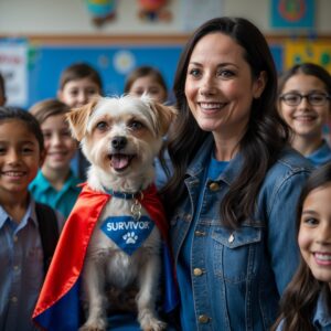 Hope, the “Survivor,” sharing her inspiring story with children at a school, with Melanie by her side.