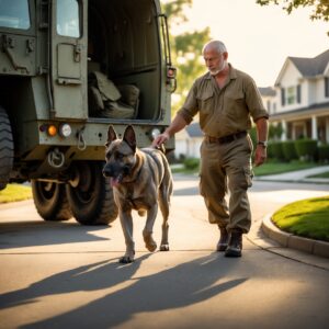 A retired military dog begins his peaceful new life, leaving behind the battlefield for the comfort of home.
