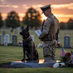 Sergeant Walker saluting Shadow’s grave, honoring his heroism and legacy.